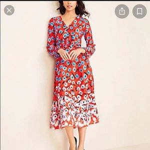 Ann Taylor Multicolored Poppy Belted Midi Dress 00p